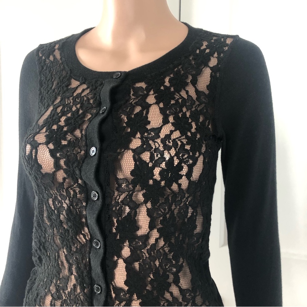 Poof Excellence Black Lace 3/4 Sleeves Cardigan Small XS - Picture 2 of 2